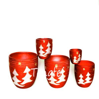 China Factory wholesale CLASSIC red pot pattern tree Christmas ceramic flower pot, home decoration, interior decoration, pottery for sale