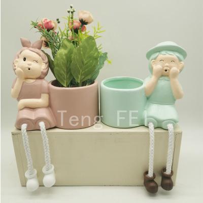 China 2021 Cartoon Spring Painted Feet Handmade Cute Hanging Ceramic Small Flower Pot With Cheap Price for sale