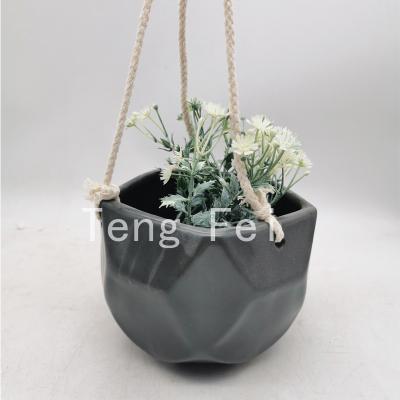 China Modern Decorative Garden White Balcony and Shelf Greenish Planter Ceramic Hanging Planter Flower Pots Wall Hanging Planters for sale