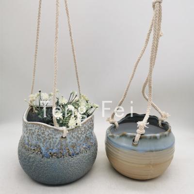 China Modern Pots - 5.5 Inch White Indoor Modern Plant Rack with Jute Rope for Ceramic Planters Hanging Plant for sale