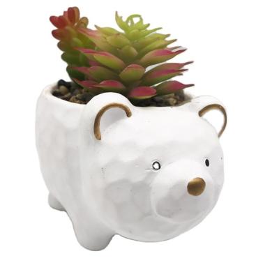 China Shabby Chic Animal Polar Bear Fleshy Catcus Craft Retro Animal Plant Desk Ornaments Artificial Succulents Gardening Ceramic Potted Plants for sale