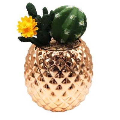 China Coastal Home Indoor Plant Potted Artificial Succulents Garden Decor Pineapple Gold Single Fruit Ceramic Flower Pots for sale