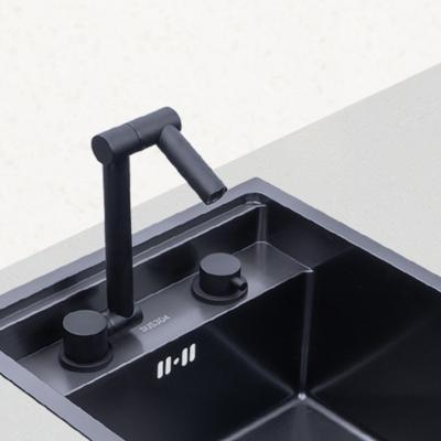 China Brass Thermostatic Faucets Sink Mixer Folding 360 Luxury Kitchen Hidden Sink Matt Black Dual Holes Deck Mounted Hot Cold Water Mixer Tap Mini Taps for sale