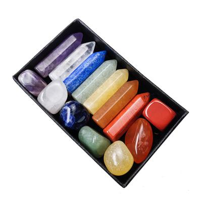 China Wholesale Natural China Gemstone Crystal Therapy Stone Points Tumble Crystal Gift Box 7 Chakra Stones 7 Chakra Stones For Gifts for sale