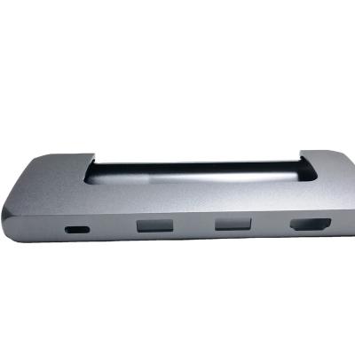 China Auto Equipment CNC Computer Components Machining Aluminum Profile Extruded Enclosure Gray Anodized Frosted External USB Hub Card Reader for sale