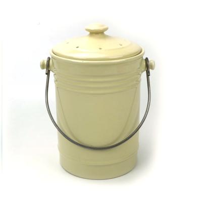 China Viable Sandstone Compost Bucket, Kitchen Compost Pail In Yellow Glaze for sale