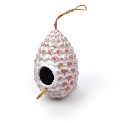 China Sustainable Ceramic Pine Bird Hanging Cone Shaped House , Bird Nest for sale