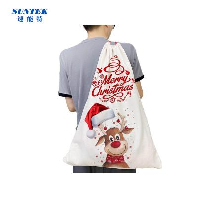 China Christmas Theme Professional China Manufacture White Backpack Burlap Gift Customized Drawstring Bag for sale