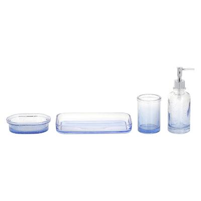 China Viable Glass Bath Accessories 4pcs Bubble Effect Bathroom Accessories Set For Home And Hotel Ombre Blue Glass Bath Accessories Set for sale