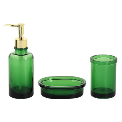 China Bathroom Accessories 3pcs Vintage Style Bath Glass Viable Bathroom Accessories Set Turquoise Color for sale