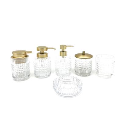 China 6 Piece Sustainable Luxury Soap Dispenser Glass Bathroom Accessories Set For Home Hotel for sale