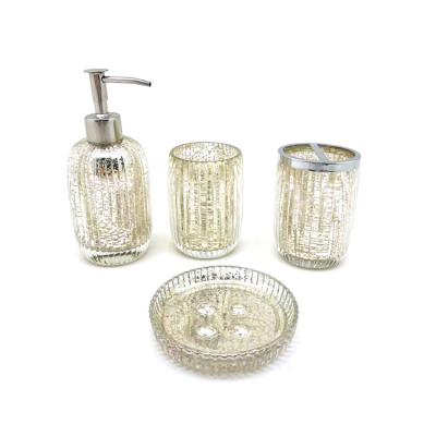 China Sustainable Wholesales Luxury Hotel Vertical Stripe Bathroom Cleaning Accessories Set 4 Pieces for sale