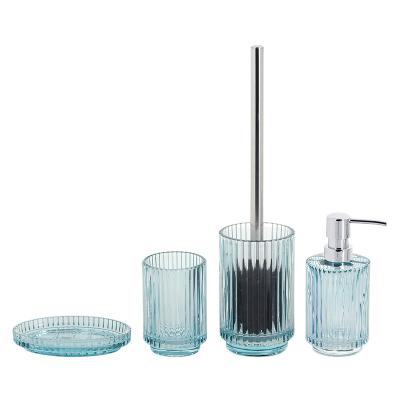 China Sustainable Glass Bathroom Accessories Round With Rough Vertical Stripe 4pcs Bath Accessories Set High Quality Bathroom Accessories Set for sale