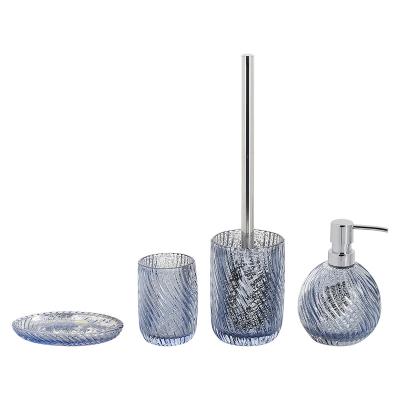 China 4pcs Viable Glass Bathroom Accessories Set Mercury Blue Bath Accessories Set Swirls High Quality Bathroom Accessories Set For Home for sale