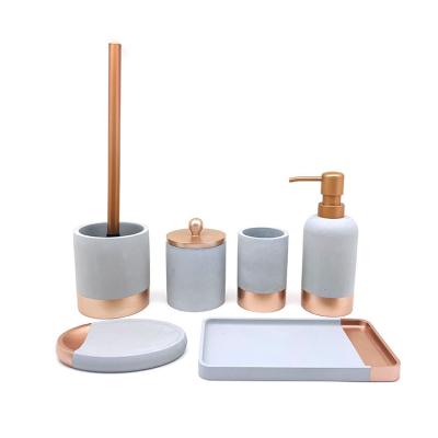 China Sustainable New Design Polyresin Soap Dispenser Six Piece Luxury Two Tone Bathroom Accessories Sets for sale