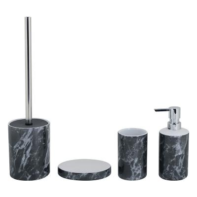 China Black Marble Look 4pcs Bathroom Accessories Set Sandstone Bath Countertops Lotion Pump Ceramic Soap Dish Soap Dish Black Marble Print for sale