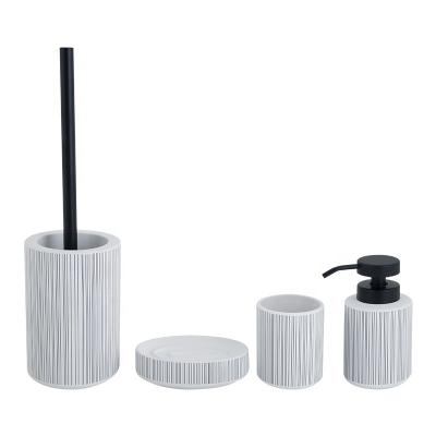 China Ceramic Print Black Stripe White Color Sandstone Bath Countertops Lotion Pump Set 4pcs Viable Print Bathroom Accessories Set for sale