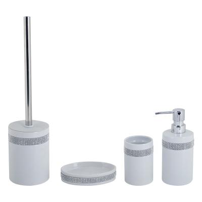 China Viable 4pcs Ceramic Bathroom Accessories Set Stoneware Bath Countertop Lotion Pump Tumbler Soap Dish Toilet Brush Holder and Jewelry for sale