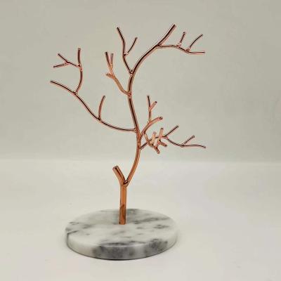 China Viable marble+jewelry accessories tree zinc alloy necklace and ring stand holder made by white marble and rose zinc alloy gold for sale