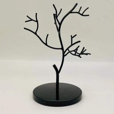 China Viable marble + jewelry accessories tree zinc alloy necklace and ring stand holder made by marble zinc alloy and black BLACK for sale