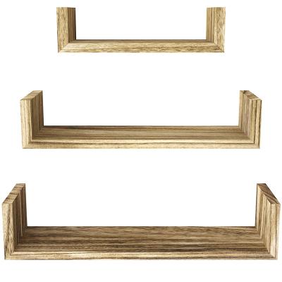 China Wall Mounted Wall Mounted Debris Shelf Simple U Bracket Storage Wood Floating Shelf for sale