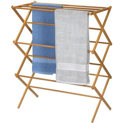 China Household Sustainable Vertical Drying Rack Foldable Bamboo Towel Rack Floor Drying Rack for sale