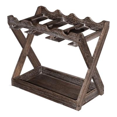 China Custom Natural Sustainable Rustic Kitchen Display Wooden Wine Bottle Display Rack for sale