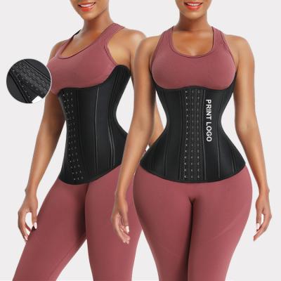 China Antibacterial Custom Logo 14 Hooks Waist Trainer Latex Corset Waist Trainer Steel Boned Adjustable Trimmer for sale