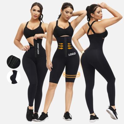 China Custom Adjustable Waist Trainer Antibacterial Corset Yoga Leggings 3 Hooks Waistdear Logo High Waist Tummy Control for sale