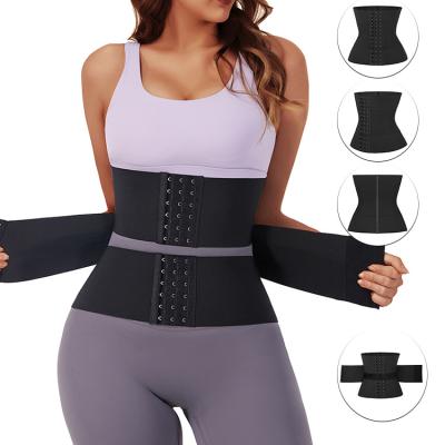 China Custom Viable Invisible Steel Bone Latex High Waistdear HEXIN Logo Waist 3 Strap Slimming Wholesale Women Body Belly Wrap Waist Trainer for sale