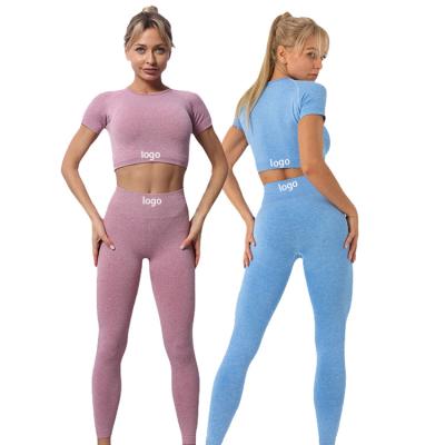 China Breathable Wholesale Custom Logo Waistdear Hexin Two Pieces Women Gym Fitness Sets Seamless Sports Use Yoga Leggings for sale