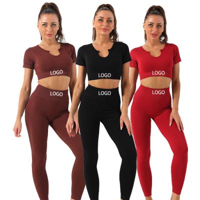 China Waistdear Breathable Wholesale Private Label Ribbed Women Sports Wear Seamless Yoga Leggings Gym Fitness Sets for sale