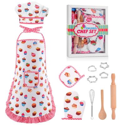 China Popular Drinks/Food Gifts for Girls 2-8 Years Old Boys Chef Costume Set for Kids Apron for Girls Kids Chef Hat and Apron Toddler Cooking Toys for sale