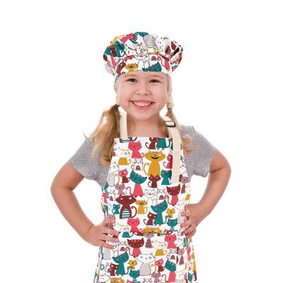 China Drink/Food Kids Apron Chef Hat Set Adjustable Cotton Child Apron With Big Pocket Cute Girl Boy Kitchen Bib Apron For Cooking Baking Painting for sale