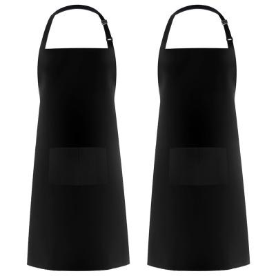 China Drink/Food Logo Adjustable Bib Apron Custom Waterdrop Resistant With 2 Pockets Cooking Kitchen Aprons For Women Men Chef Black for sale