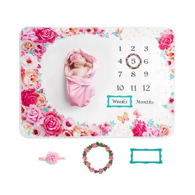 China Gender Neutral Baby Milestone Fleece Photography Backdrop Blanket Viable Neutral Super Soft Girl Props For Newborns Calendar Blanket for sale