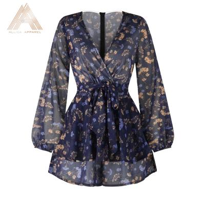 China ALLICA QUICK DRY Clothing 2022 Dress Design Women Fashion V-Neck New Sheath Long Floral Print Sexy Elegant High Waist Causal Overalls for sale