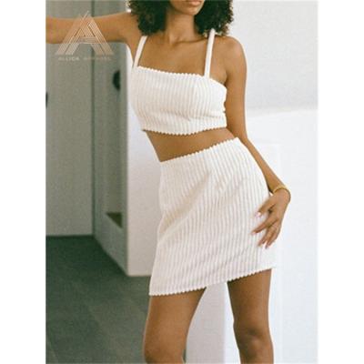 China ALLICA Women's Soft/Washable/Breathable Summer Ribbed Crop Knitted Tank Top And Mini Skirt Two Piece Set for sale