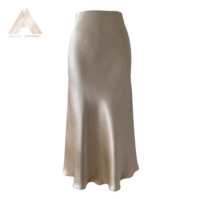 China ALLICA Summer Dry Soft/Hand/Party Dry Clean/Breathable/Shiny Wash Bottoms Shiny Satin Skirt Bias Cut Midi Elegant Skirt For Ladies 2022 for sale