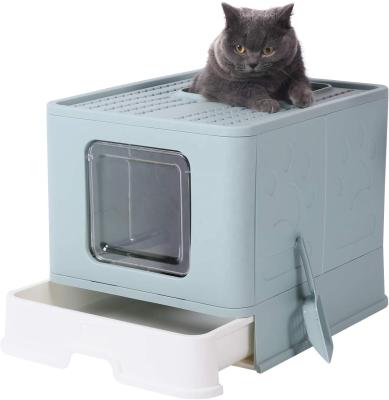 China Sustainable Collapsible Cat Litter Box With Cover Unique Exit Design Top Entry for sale