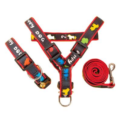 China Personalized Pet Accessories DETACHED Dog Harness and Adjustable Dog Collar Leash Printed Harness Leash Set for sale