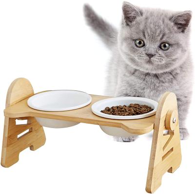 China Sustainable Pet Bowl Is Suitable For Cat And Dog Food And Water Adjustable Bamboo Elevated Bowl for sale