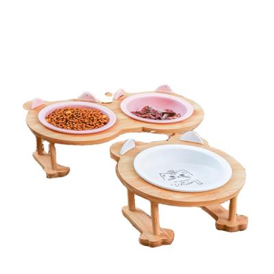 China New Design Viable Ceramic Pet Bowl Dog Cat Bowl Pet Bowl With Holder Stand Pet Bamboo Bowl for sale