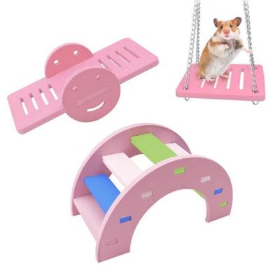 China Sustainable Small Animal Wooden Bridge With Swing And Seesaw Hamster Toys Pet Supplies for sale