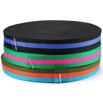 China High tenacity polyester webbing webbing yarn-dyed rainbow stripe webbing parcotton blend multicolor in stock Te koop