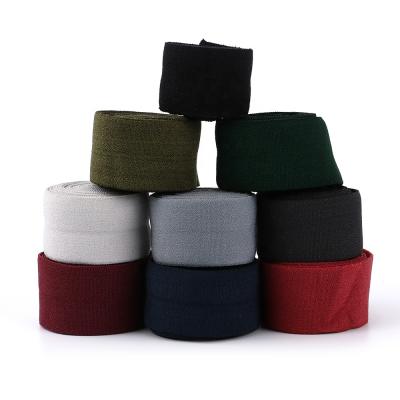 China Wholesale Solid Color Elastic Soft Fold Over Elastic Band In Elastic Half Webbing No Latex Rubber Yarn For Garment Baby Clothes à venda