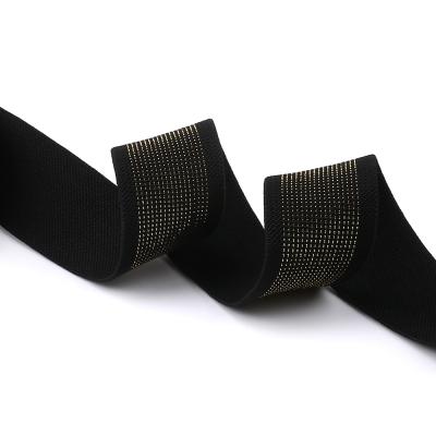 Chine Metallic Elastic Band 10 15 25 30 35 50mm Custom Viable With Gold Lurex Yarn For Cloth Pants Lunch Box Strap à vendre