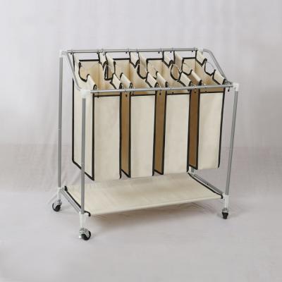 China Laundry Trolley Sorter Basket Minimalist Rolling Basket, with 4 Removable Bags for sale