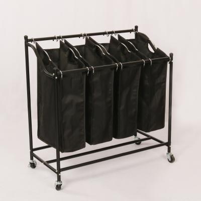 China Modern Simple Houseware Heavy Duty 4-Bag Laundry Sorter Cart, Black for sale