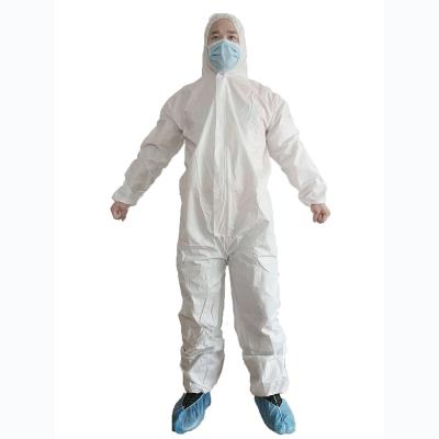 China Isolation Gown With Protective Elastic Disposable Microporous Disposable Suit Ppes White Cuff Coveralls for sale